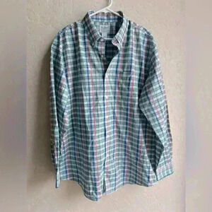 L.L Bean 100% cotton large plaid button down shirt businesss casual classic NWOT